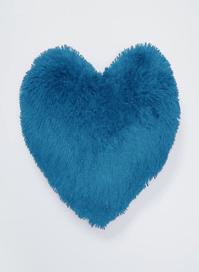 PriMaryHoMe Fur Heart Shape Pillow - Hugging Pillow Stuffed Soft Love Gift (Blue) - Image 2