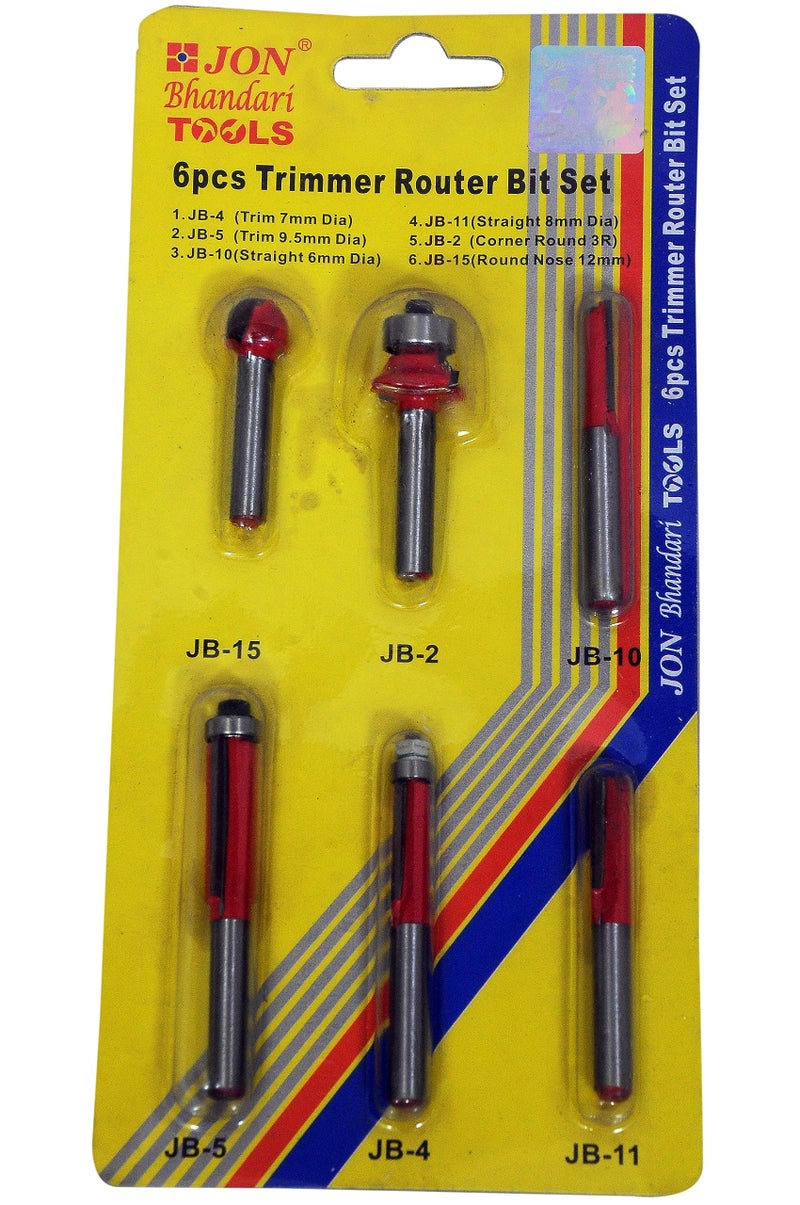 Jon Bhandari Tools 6pc Router Trimmer Bit Set 6.35mm – Premium Woodworking Router Bits for Trimming, Grooving & Edge Finishing on MDF, Hardwood, Laminate, Chipboard & Softwood - Image 1