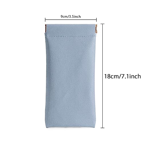 Ldirect 3 Pack Leather Eyeglasses Cases PU Soft Sunglasses Pouch Squeeze Top Portable Glasses Cases for Men Women (Pink Blue Green) - Image 2