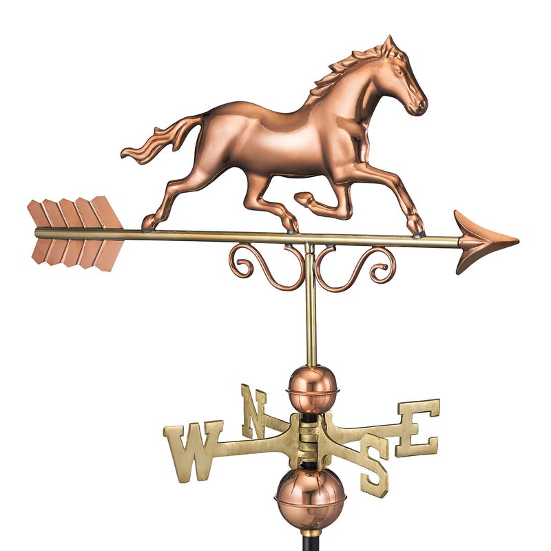 Good Directions Polished Copper Galloping Horse Weathervane Decorative Rooftop Accent for Barns Homes Sheds and Cupolas Durable Handcrafted