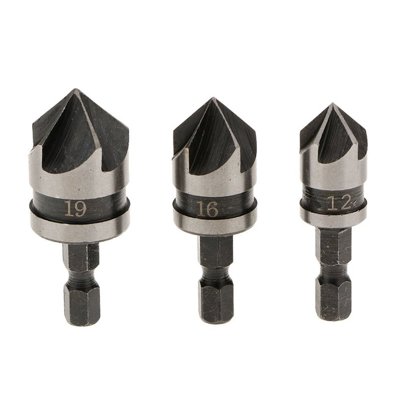 Metal 14inch Hex 12 16 19 mm Countersink Power Drill Bit Bore Set for Wood Set of 3  - Image 1