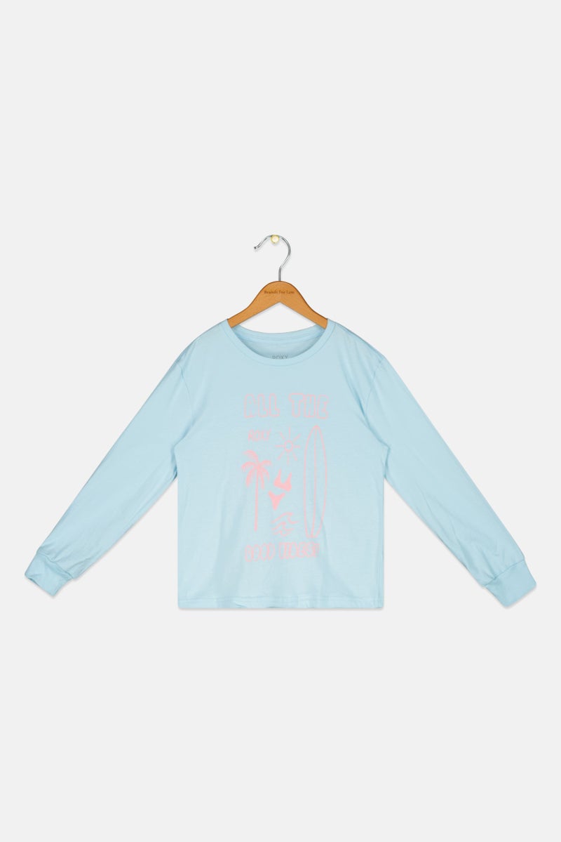 Roxy بلوزة طويلة الأكمام مطبوعة للأطفال الفتيات، زرقاء فاتحة - Image 1