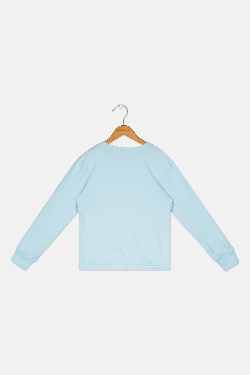 Roxy بلوزة طويلة الأكمام مطبوعة للأطفال الفتيات، زرقاء فاتحة - Image 2