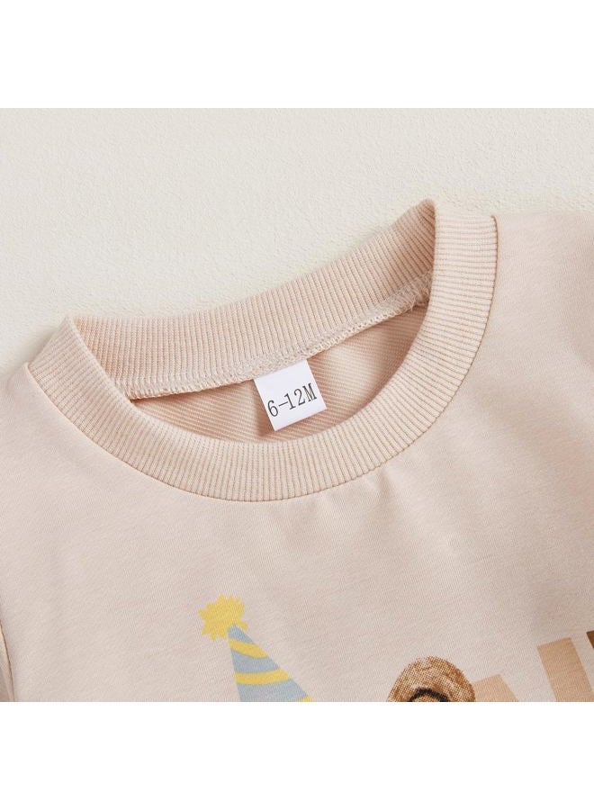 Frietlebird Baby Boy First Birthday Outfit Long Sleeve One Year Birthday Sweatshirt and Pants Sets Cake Smash Outfit 2Pcs, B-beige Brown, 6-12 Months - Image 4