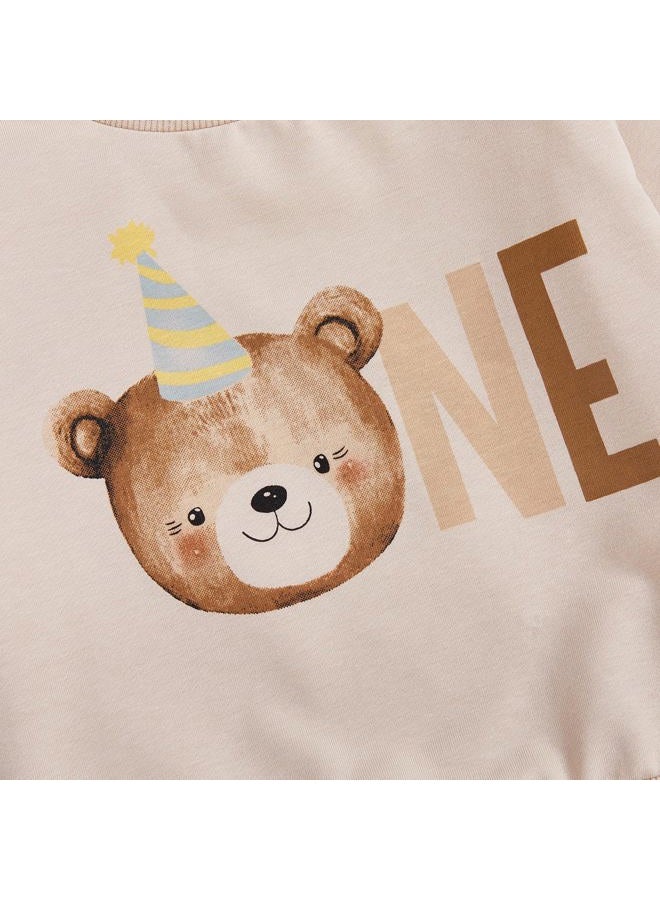 Frietlebird Baby Boy First Birthday Outfit Long Sleeve One Year Birthday Sweatshirt and Pants Sets Cake Smash Outfit 2Pcs, B-beige Brown, 6-12 Months - Image 5