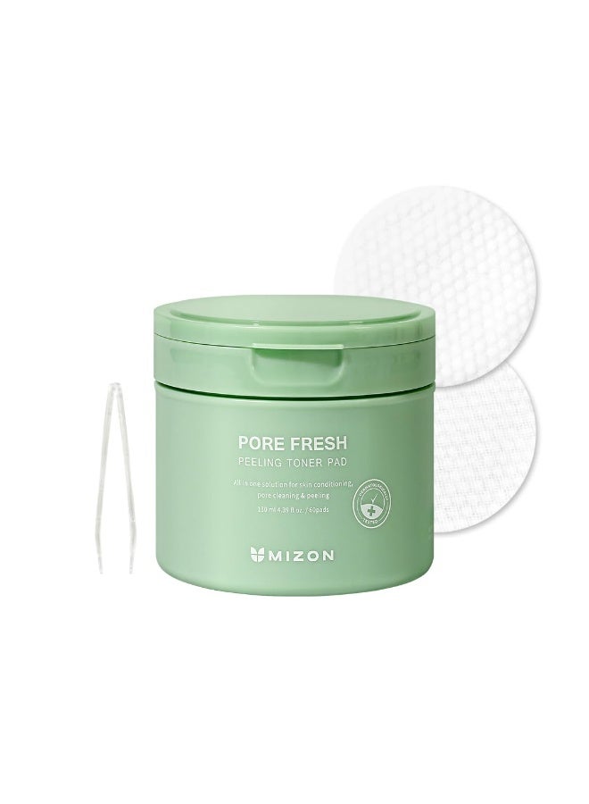 ميزون (MIZON) - وسادات تونر مقشرة ومنقية للمسام (Pore Fresh)، للبشرة الحساسة، تحتوي على أحماض AHA وBHA وPHA، تعمل على التقشير والتهدئة والعناية بالمسام (60 وسادة، 130 مل) - Image 1