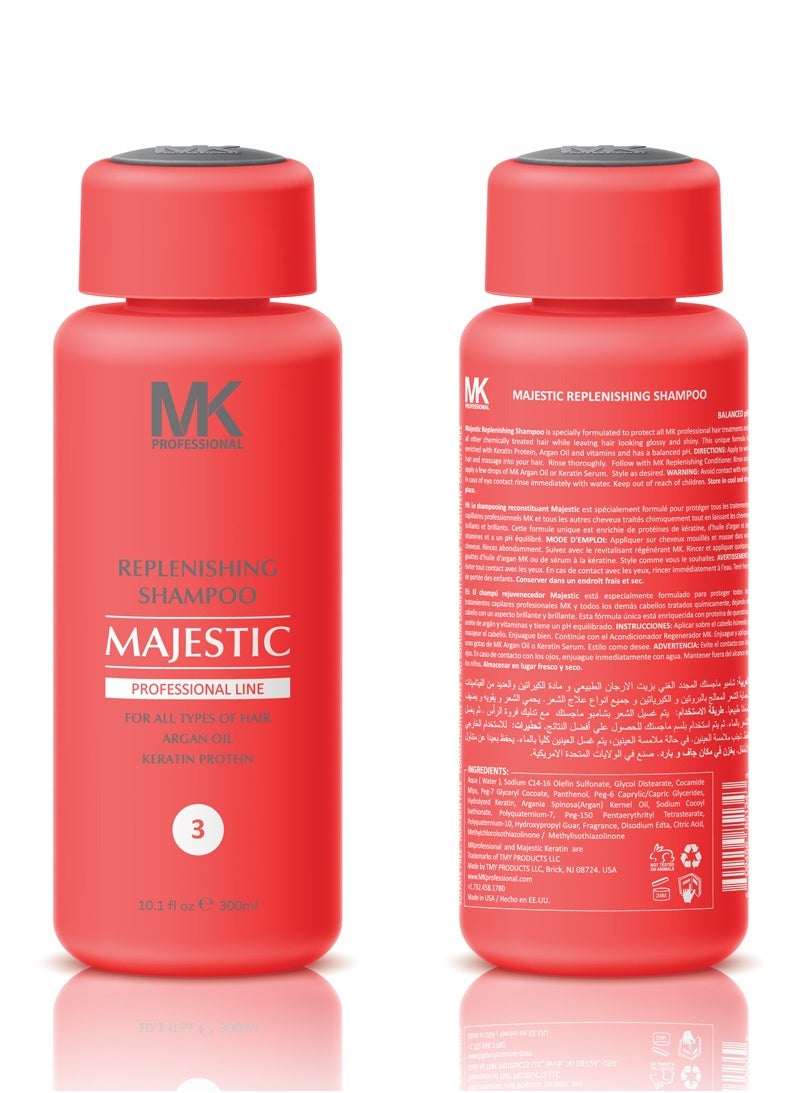 Majestic Keratin Majestic Keratin Replenishing All Hairs Shampoo with Argan oil for Women, 300 ml  - Image 1