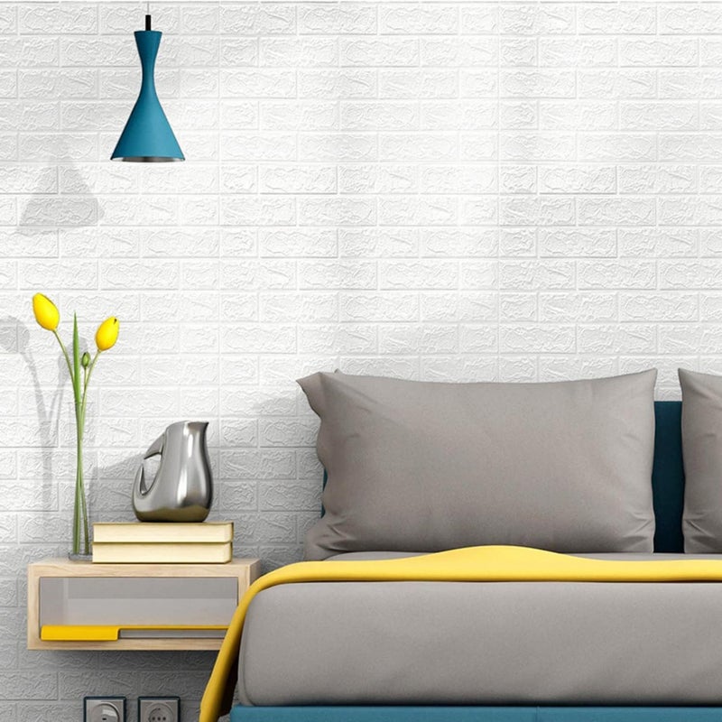 3D Brick Wall Stickers Self Adhesive,77L x 70W CM White Waterproof Foam Panels, Peel and wallpaper for Living Room Bedroom Kitchen (4) - Image 2