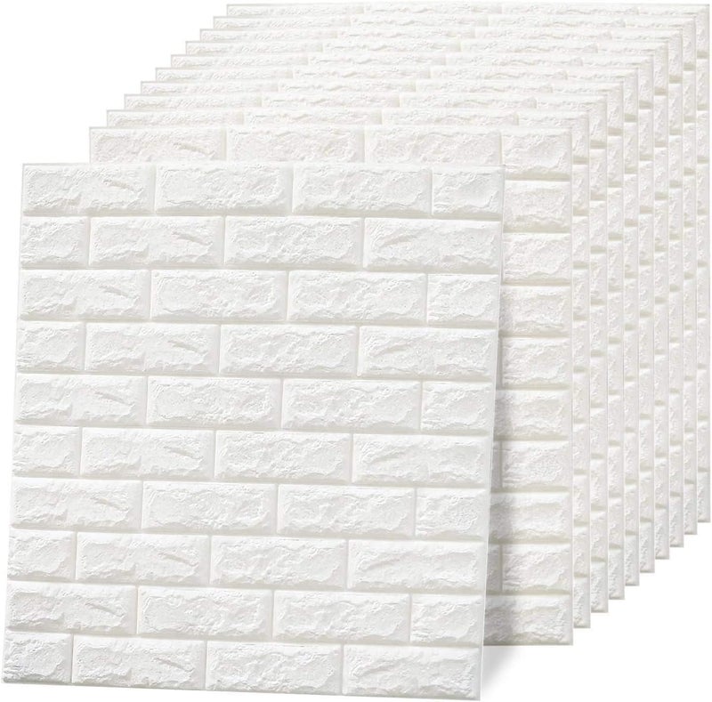3D Brick Wall Stickers Self Adhesive,77L x 70W CM White Waterproof Foam Panels, Peel and wallpaper for Living Room Bedroom Kitchen (4) - Image 1
