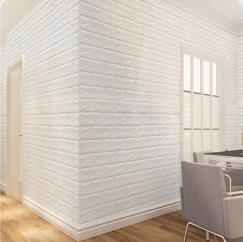 3D Brick Wall Stickers Self Adhesive,77L x 70W CM White Waterproof Foam Panels, Peel and wallpaper for Living Room Bedroom Kitchen (4) - Image 4