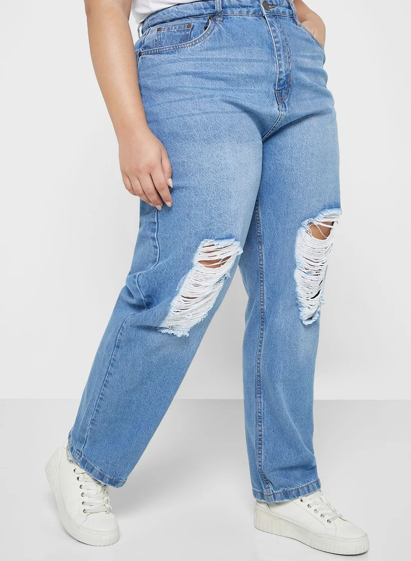 Ginger Plus High Waist Straight Leg Distressed Jeans