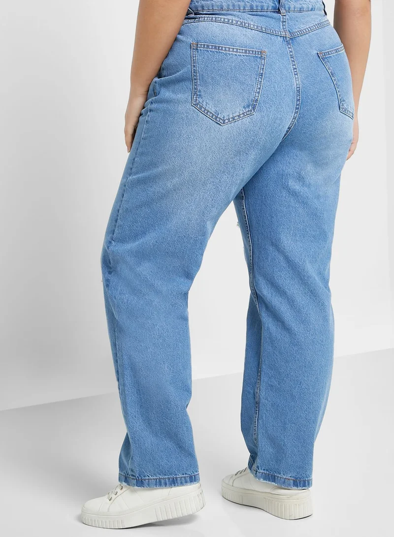 Ginger Plus High Waist Straight Leg Distressed Jeans