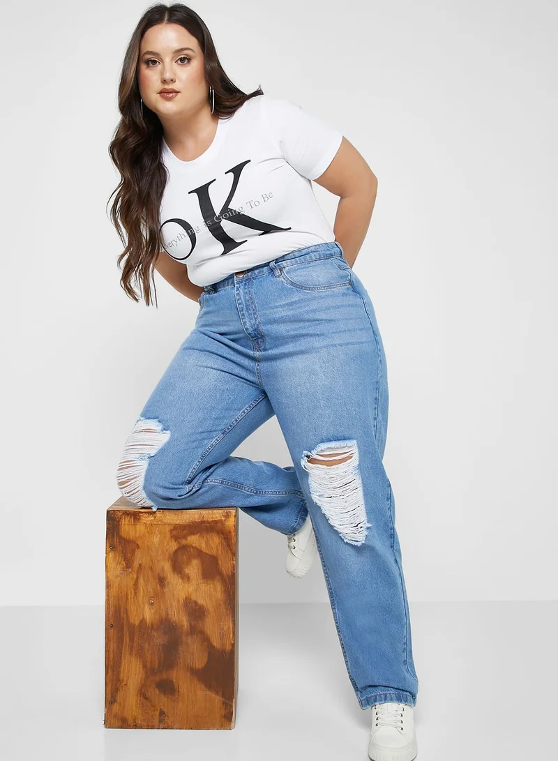 Ginger Plus High Waist Straight Leg Distressed Jeans