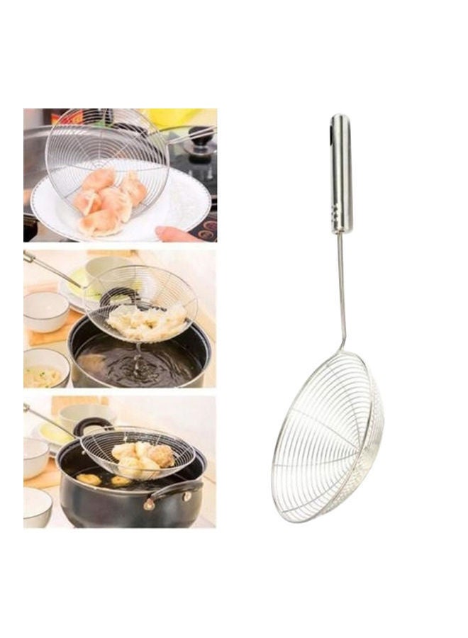 NIBEMINENT Stainless Steel Long Handle Fried Food Strainer Silver - Image 1