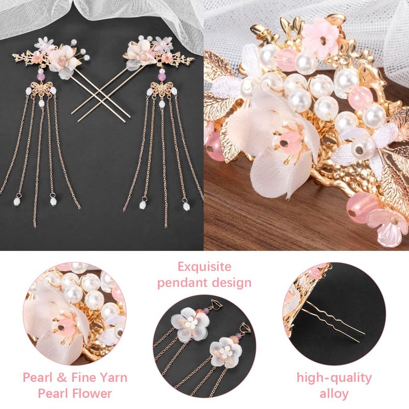 M'AYCREATE MAYCREATE® 5Pcs Flower Tassels Hair Pin Crystal Rhinestone Pearl Headpiece Drop Earrings Retro Brides Hair Accessories for Women Girls - Image 3