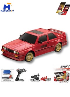 هارفستوي Harvestoy - سيارة تحكم عن بعد بمقياس 1/16 RC Drift Car 2.4GHz 4WD عالية السرعة 30+KM/H مركبة كلاسيكية مع مصابيح LED إطارات دريفت ألعاب سباق هدايا للكبار والأولاد، بطاريتان، أحمر  - Image 1