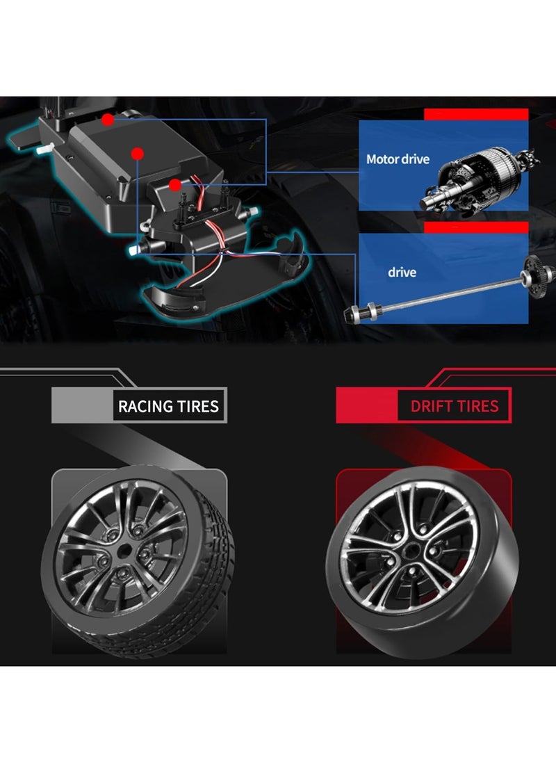 هارفستوي Harvestoy - سيارة تحكم عن بعد بمقياس 1/16 RC Drift Car 2.4GHz 4WD عالية السرعة 30+KM/H مركبة كلاسيكية مع مصابيح LED إطارات دريفت ألعاب سباق هدايا للكبار والأولاد، بطاريتان، أحمر  - Image 3