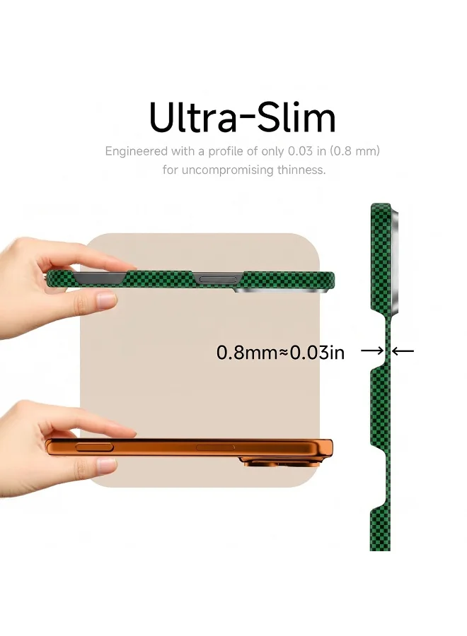 Mobcos Mobcos 17 Pro Max Fiber Chex Plain Green Mobcos iPhone 17 Pro Max Chex Plain Green Aramid Fiber Case, 1500D Fusion Weave, Ultra Slim Lightweight Magnetic Cover, MagSafe Compatible  | Best Price UAE