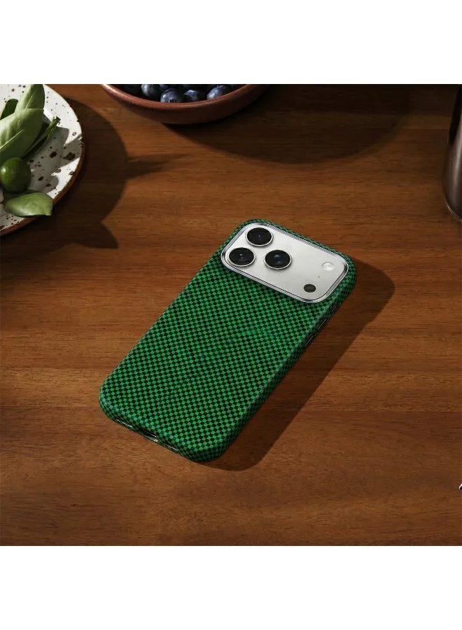Mobcos Mobcos 17 Pro Max Fiber Chex Plain Green Mobcos iPhone 17 Pro Max Chex Plain Green Aramid Fiber Case, 1500D Fusion Weave, Ultra Slim Lightweight Magnetic Cover, MagSafe Compatible  | Best Price UAE