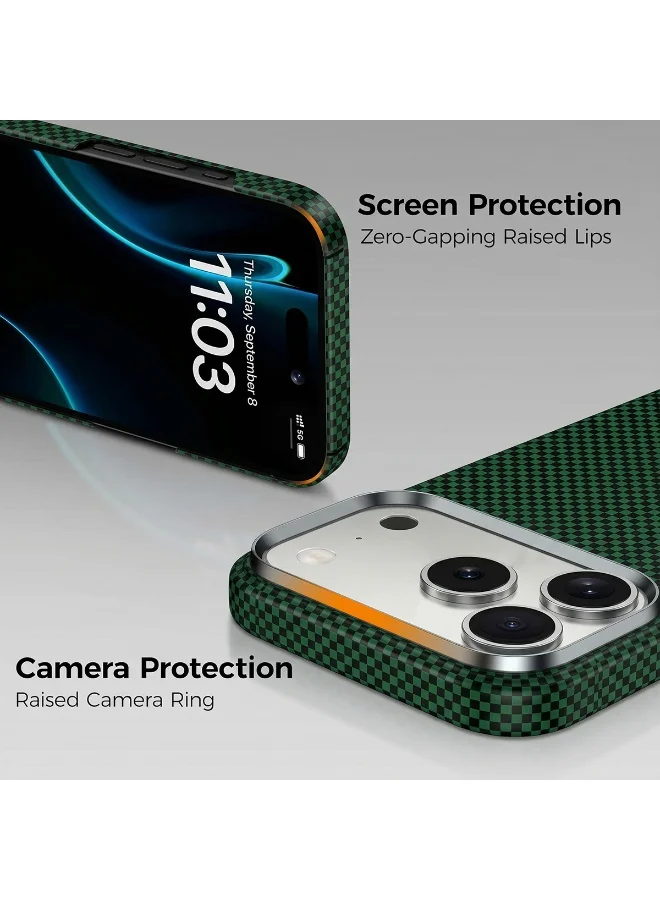 Mobcos Mobcos 17 Pro Max Fiber Chex Plain Green Mobcos iPhone 17 Pro Max Chex Plain Green Aramid Fiber Case, 1500D Fusion Weave, Ultra Slim Lightweight Magnetic Cover, MagSafe Compatible  | Best Price UAE