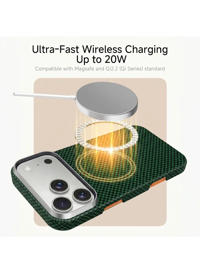 Mobcos Mobcos 17 Pro Max Fiber Chex Plain Green Mobcos iPhone 17 Pro Max Chex Plain Green Aramid Fiber Case, 1500D Fusion Weave, Ultra Slim Lightweight Magnetic Cover, MagSafe Compatible  | Best Price UAE