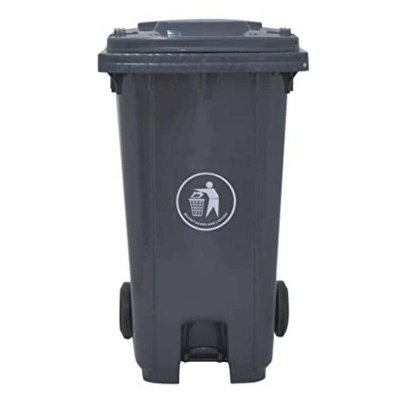 240L Industrial Waste Bin with Pedal Wheels Grey - Image 1