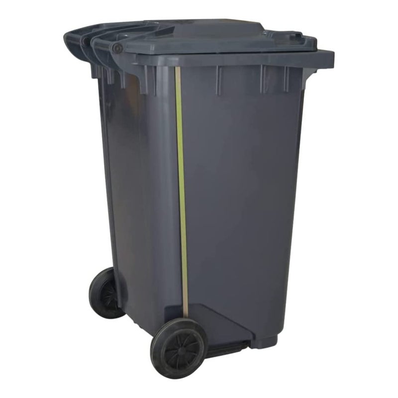 240L Industrial Waste Bin with Pedal Wheels Grey - Image 3
