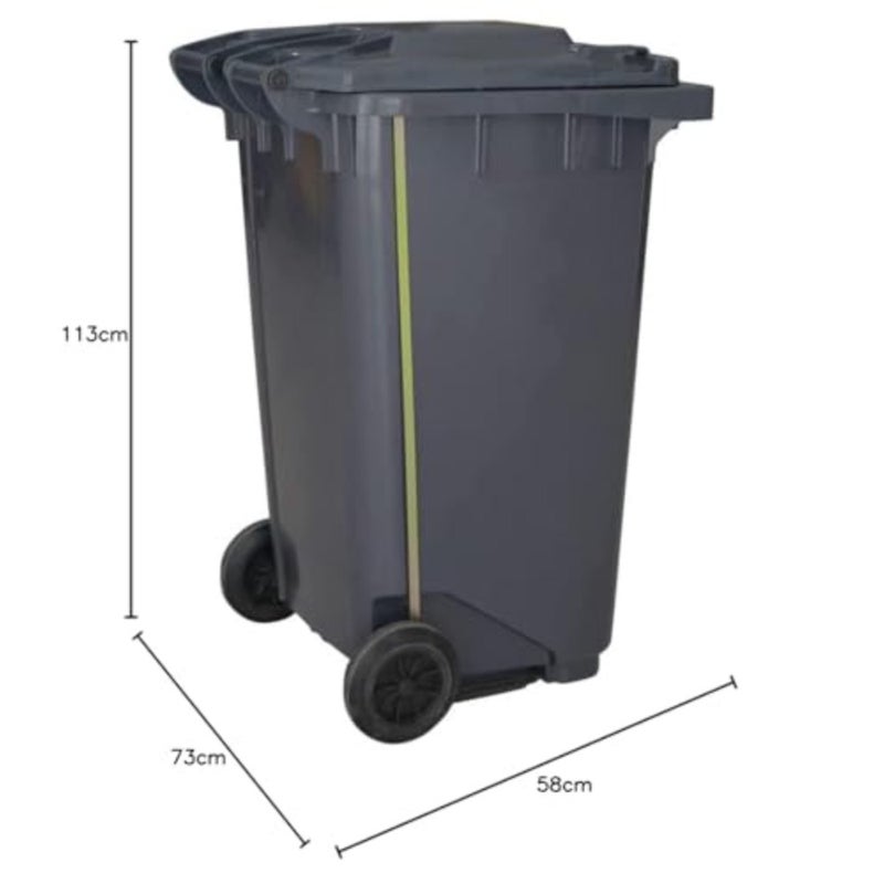 240L Industrial Waste Bin with Pedal Wheels Grey - Image 5
