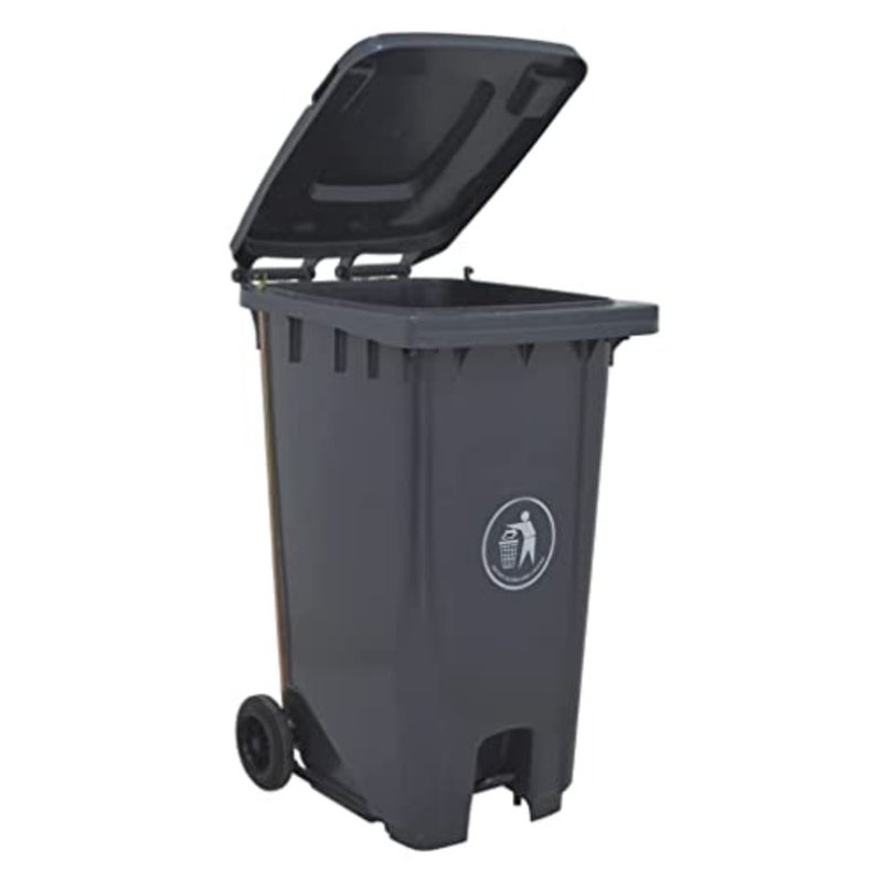 240L Industrial Waste Bin with Pedal Wheels Grey - Image 2