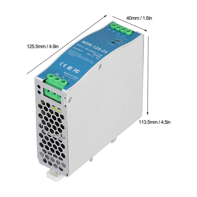 Rail Power Supply, NDR‑120‑24 Rail Power Supply, Industrial Din Rail Switching Power Supply 5A Rail Power Supply Switch for Industrial Residential Applications - Image 4