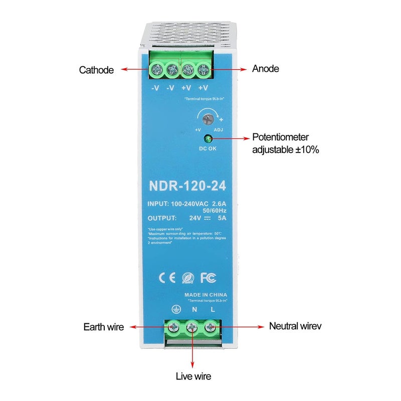 Rail Power Supply, NDR‑120‑24 Rail Power Supply, Industrial Din Rail Switching Power Supply 5A Rail Power Supply Switch for Industrial Residential Applications - Image 5