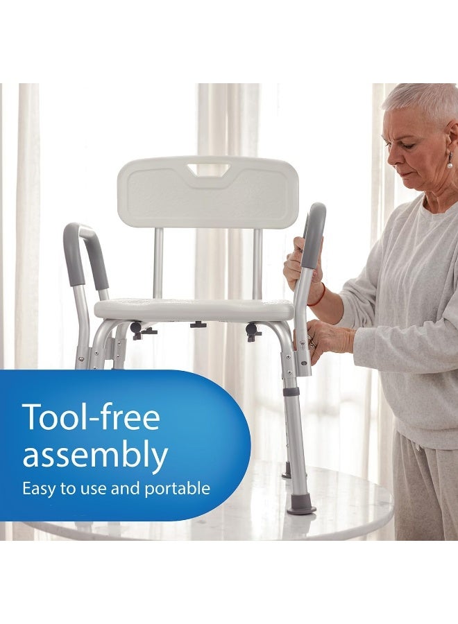 Shower Chair Seat with Padded Armrests and Back , Shower Seat for Bathtub, With Adjustable Height Safety Bath Seat for Elderly, Adults, Handicap and Disabled - Image 4