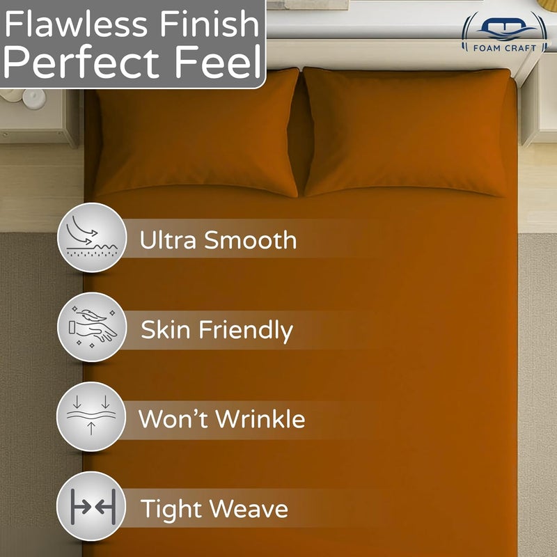 FOAM CRAFT 3 Piece Fitted Sheet Set - Queen Size Fitted Bed Sheet & 2 Pillow Shams, 100% Cotton, 300TC, Mocha - Image 4