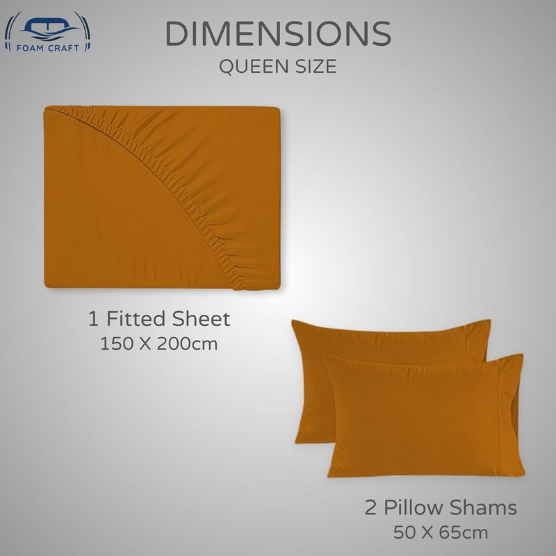 FOAM CRAFT 3 Piece Fitted Sheet Set - Queen Size Fitted Bed Sheet & 2 Pillow Shams, 100% Cotton, 300TC, Mocha - Image 2
