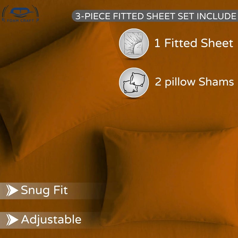 FOAM CRAFT 3 Piece Fitted Sheet Set - Queen Size Fitted Bed Sheet & 2 Pillow Shams, 100% Cotton, 300TC, Mocha - Image 5