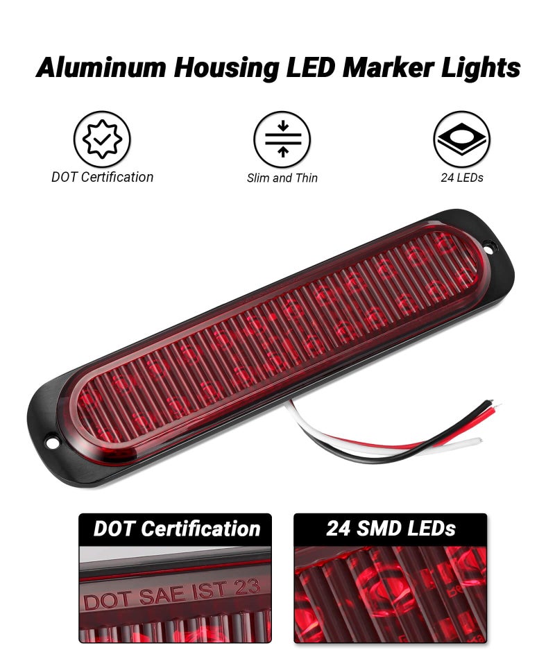 XtraGlow 7.5 inch Aluminum Housing Red Stop Brake Turn Signal LED Trailer Lights 24LEDs Waterproof Surface Mount Side Marker Lights for Truck Tractor Motorcycle Jeep RV, 2Pcs - Image 3