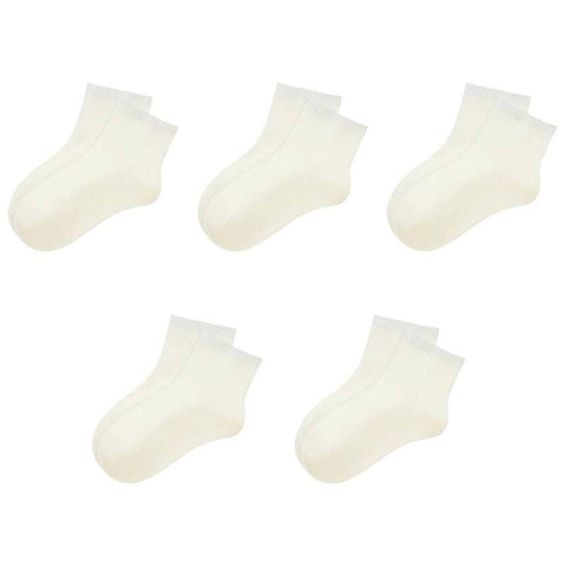 SERISIMPLE Viscose Bamboo Stretch Kids Ankle Sochool Kids Crew Socks Breathable Boy Girl 5 Pairs (Off-white, Medium) - Image 1