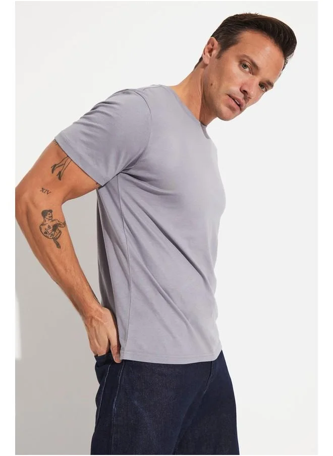 جون June Men Regular Fit 100% Cotton Basic Crew Neck Tshirt Grey