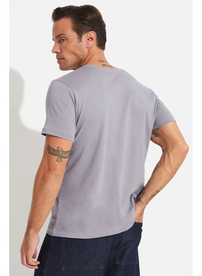 JUNE June Men Regular Fit 100% Cotton Basic Crew Neck Tshirt Grey
