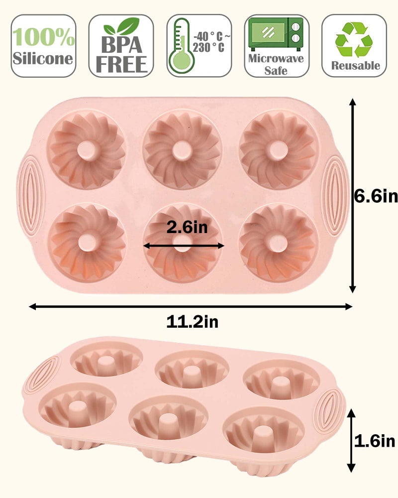 SmartKitch Jello Molds 3pcs Silicone Fluted Tube Cake Pans, 6 Cavity Heritage Bundtlette Cake Silicone Mold for Baking Non Stick Fancy Molds (Pink+Blue+Gray, Fluted Tube) - Image 2