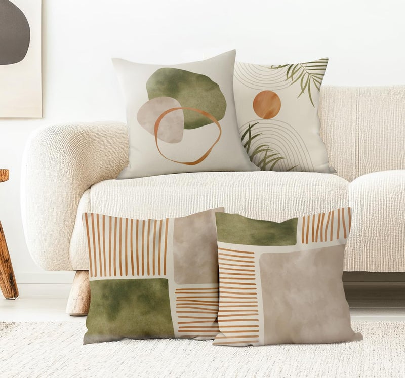 ISANOU ISANOUAbstract Line Palm Leaf Throw PillowCovers,Minimalist Natural Bohemian Mid Century Modern Decorate Pillow Covers for Bedroom Living Room Office,18x18 Inch Pillowcase Set of 4 - Image 3