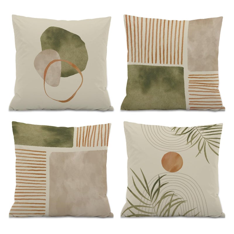 ISANOU ISANOUAbstract Line Palm Leaf Throw PillowCovers,Minimalist Natural Bohemian Mid Century Modern Decorate Pillow Covers for Bedroom Living Room Office,18x18 Inch Pillowcase Set of 4 - Image 1