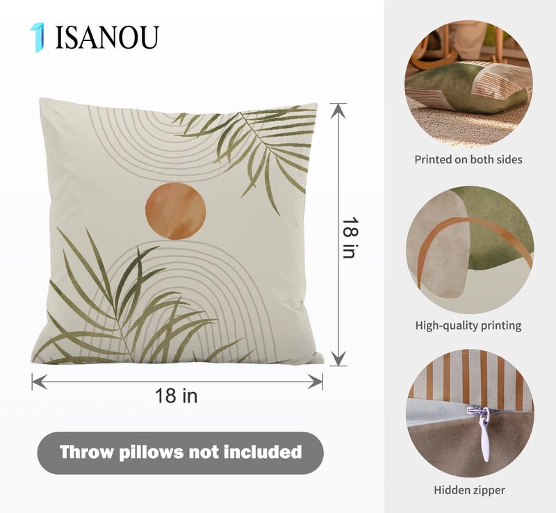 ISANOU ISANOUAbstract Line Palm Leaf Throw PillowCovers,Minimalist Natural Bohemian Mid Century Modern Decorate Pillow Covers for Bedroom Living Room Office,18x18 Inch Pillowcase Set of 4 - Image 4