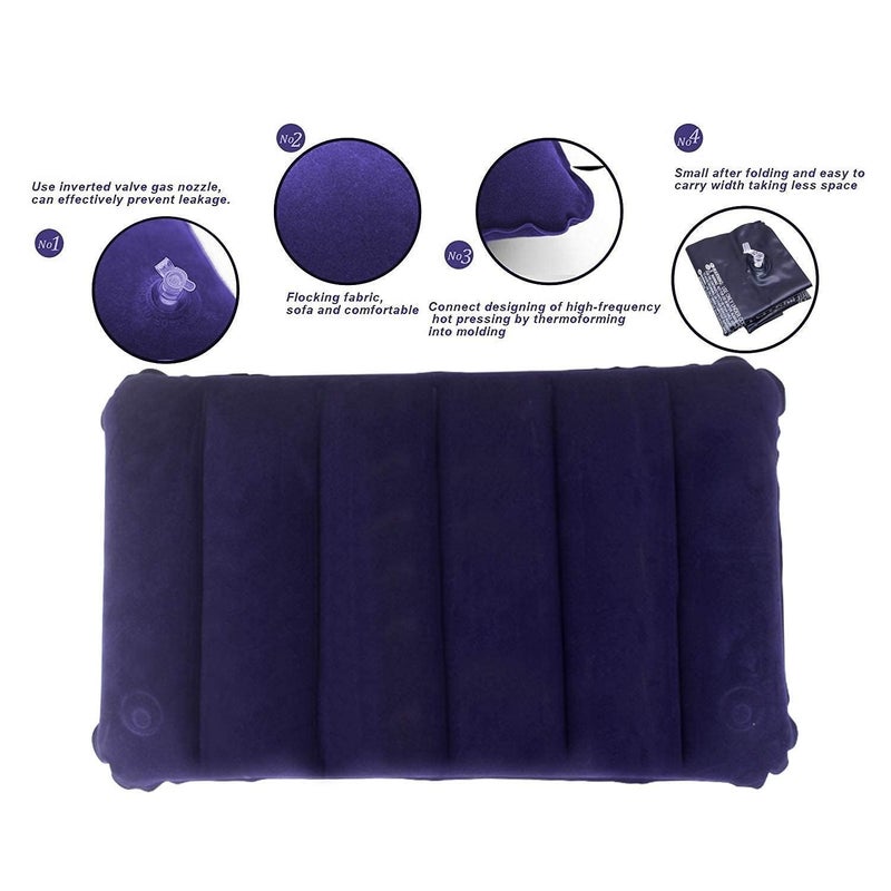 ZIGZAP Inflatable Velvet Travel Pillow | Soft Blow-Up Air Cushion for Sleeping, Camping, Outdoor, Car, Kids, Baby, Adults | Foldable Portable – 47x30cm Blue Pack of 3 - Image 4