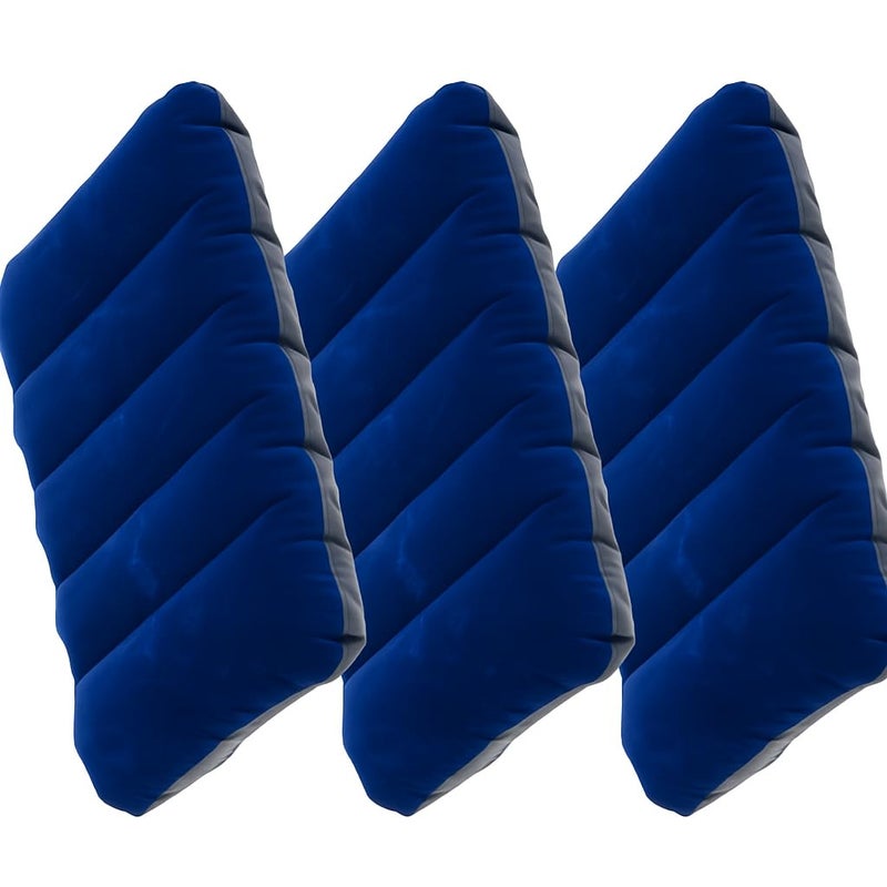 ZIGZAP Inflatable Velvet Travel Pillow | Soft Blow-Up Air Cushion for Sleeping, Camping, Outdoor, Car, Kids, Baby, Adults | Foldable Portable – 47x30cm Blue Pack of 3 - Image 1