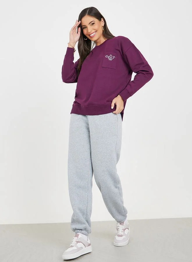 Styli Oversized Slogan Print Sweatshirt with Pocket