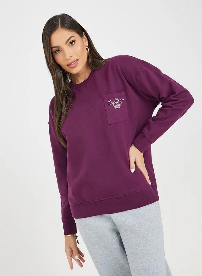 Styli Oversized Slogan Print Sweatshirt with Pocket