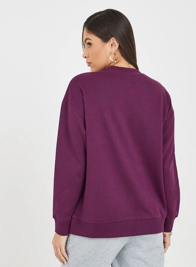 Styli Oversized Slogan Print Sweatshirt with Pocket