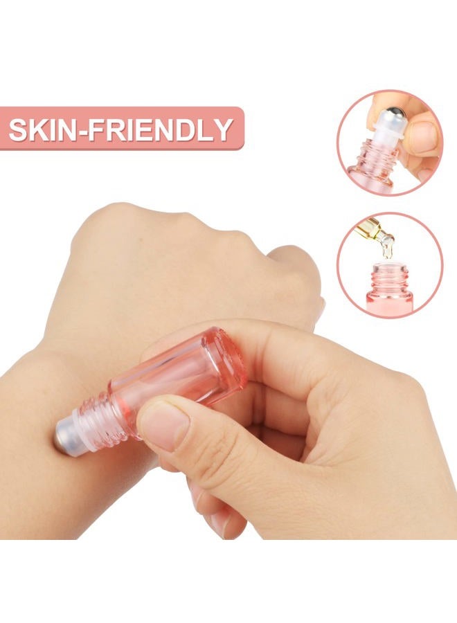 Wresty 1/6 Oz Pink Glass Roller Bottles,6 Pack 5ml Roll On Bottles With Rose Gold Lids Roller Ball Bottles For Essential Oils Perfume Cosmetic Liquid - Image 3