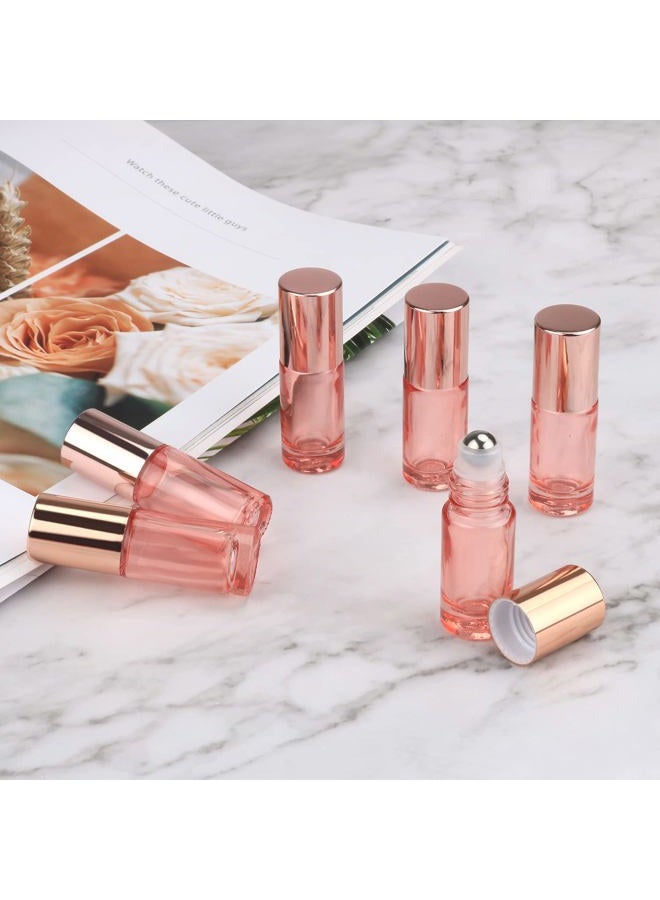 Wresty 1/6 Oz Pink Glass Roller Bottles,6 Pack 5ml Roll On Bottles With Rose Gold Lids Roller Ball Bottles For Essential Oils Perfume Cosmetic Liquid - Image 5